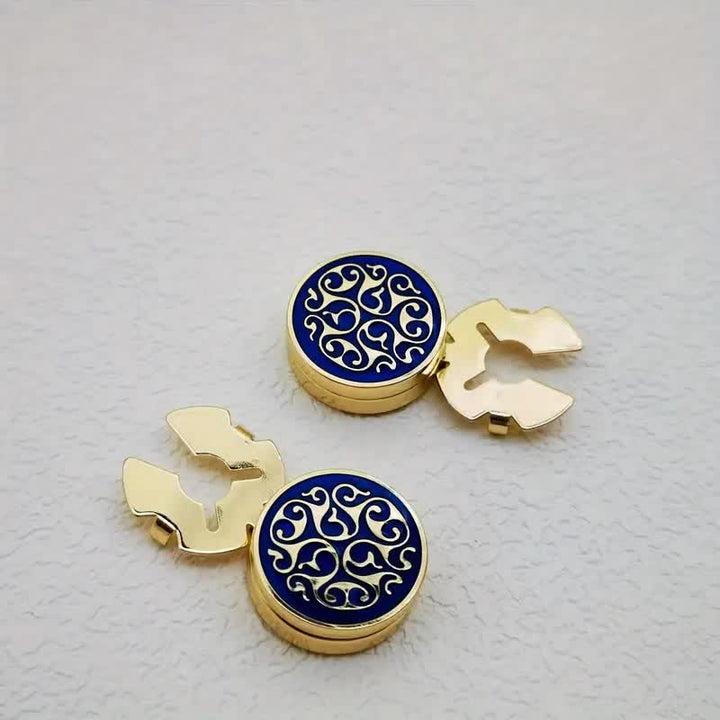 Juego de 1 par de gemelos con botones a presión con diseño floral azul para hombre