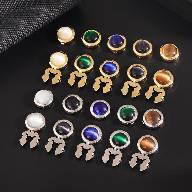 Juego de 1 par de gemelos con tapas de botón con piedra de ojo de gato a presión para hombre - image 0