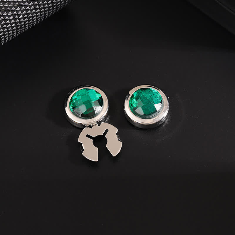 Juego de gemelos con botones de cristal brillante a presión para hombre, 1 par - Verde y plata - image 3