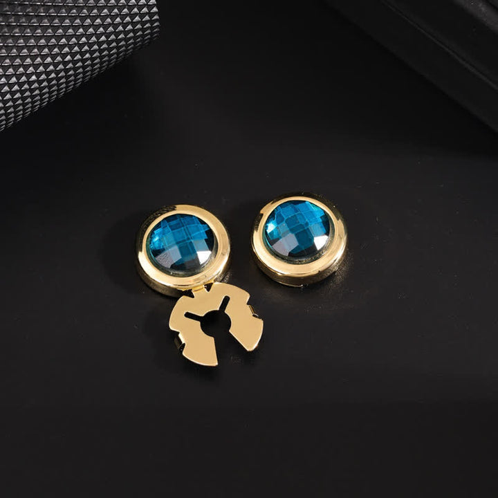 Juego de gemelos con botones de cristal brillante a presión para hombre, 1 par