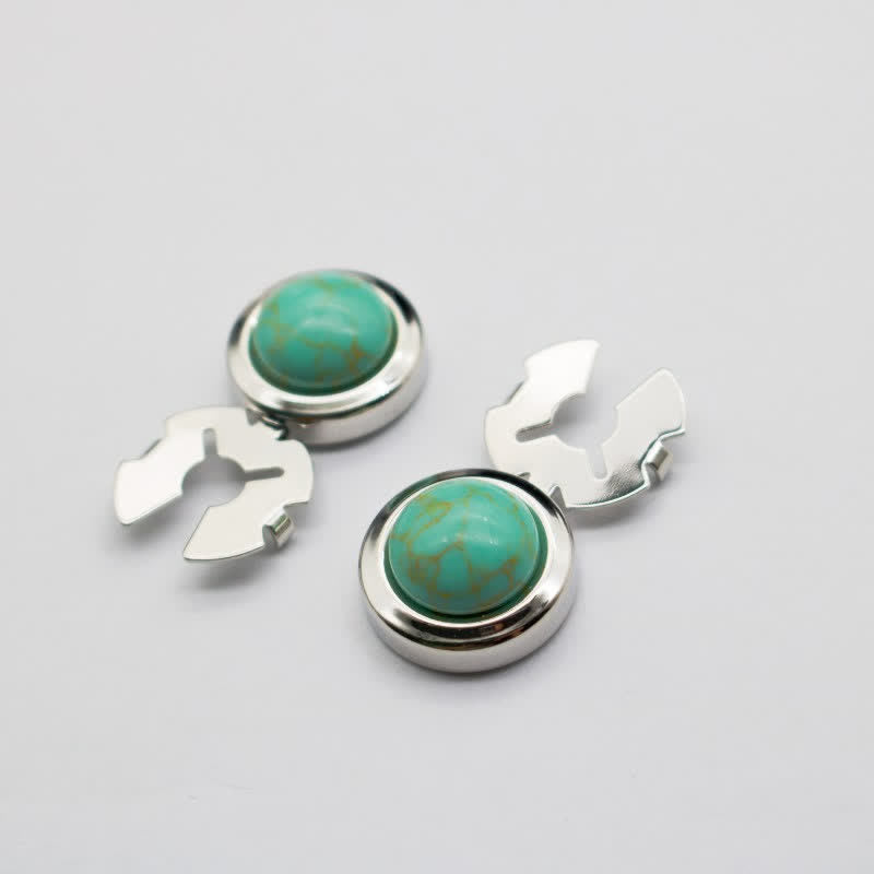 Juego de gemelos con botones de resina barroca a presión para hombre, 1 par - Turquesa y plata - image 1