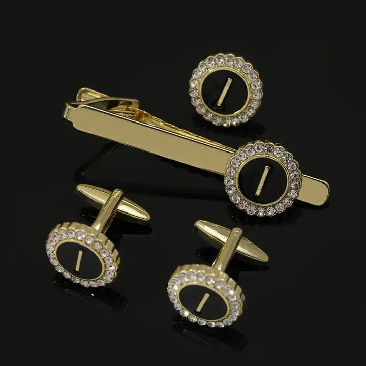 Juego de 3 gemelos y broche para corbata con 26 letras mayúsculas en oro para hombre