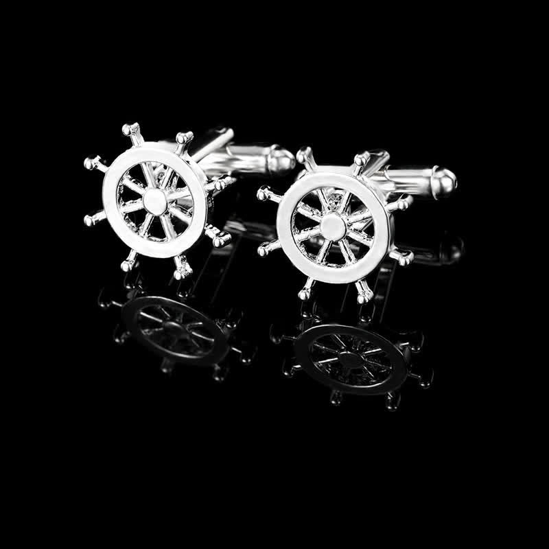 Juego de 2 gemelos con clip para corbata con ancla de barco de marinero plateado para hombre
