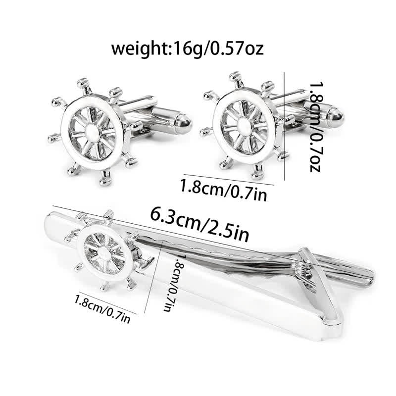 Juego de 2 gemelos con clip para corbata con ancla de barco de marinero plateado para hombre
