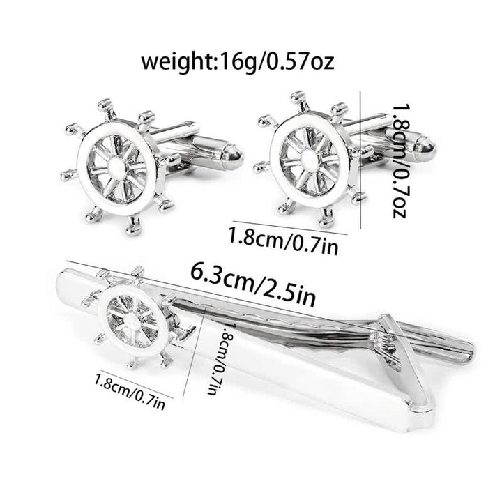 Juego de 2 gemelos con clip para corbata con ancla de barco de marinero plateado para hombre