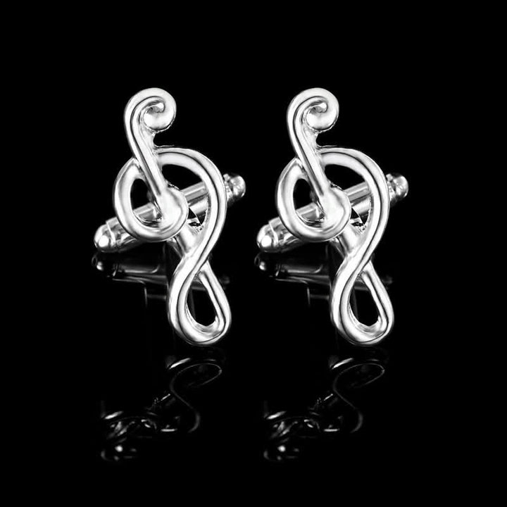 Juego de 2 gemelos con clip para corbata con nota musical de plata para hombre