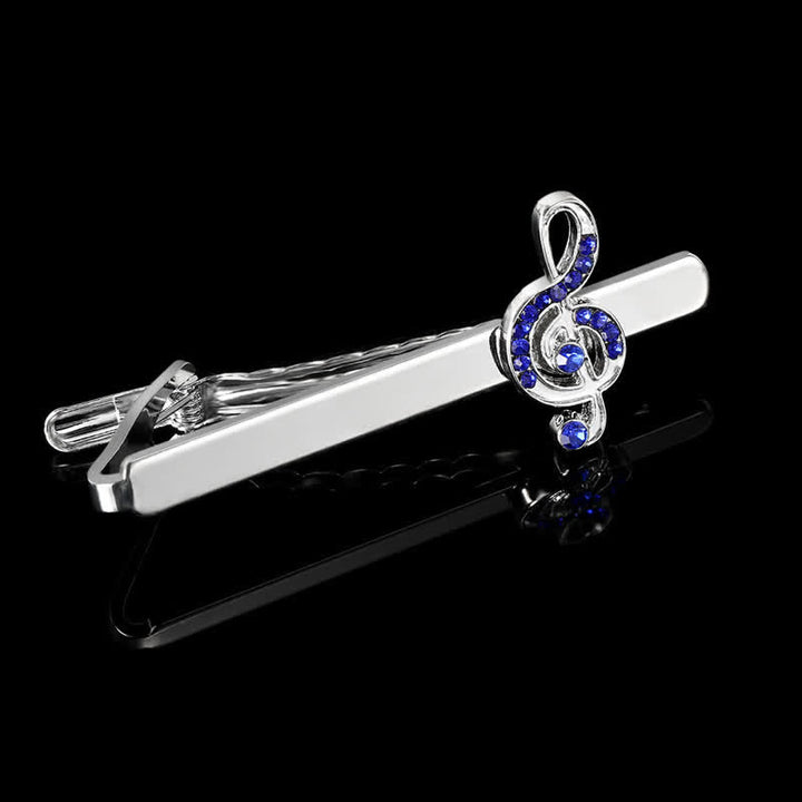 Juego de 2 gemelos con clip para corbata con nota musical de plata para hombre