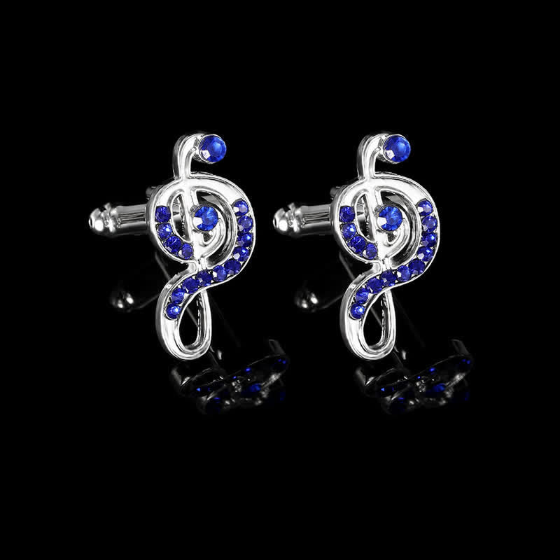 Juego de 2 gemelos con clip para corbata con nota musical de plata para hombre - image 2