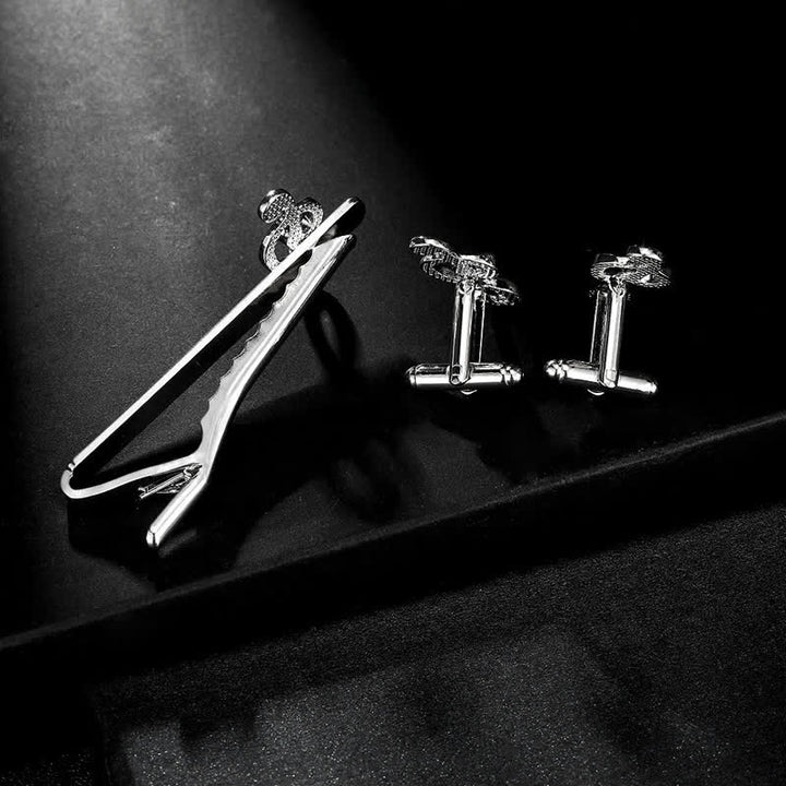 Juego de 2 gemelos con clip para corbata con nota musical de plata para hombre