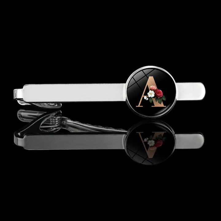 Juego de 3 gemelos y broche para corbata con 26 letras mayúsculas y diseño de flores para hombre - image 3