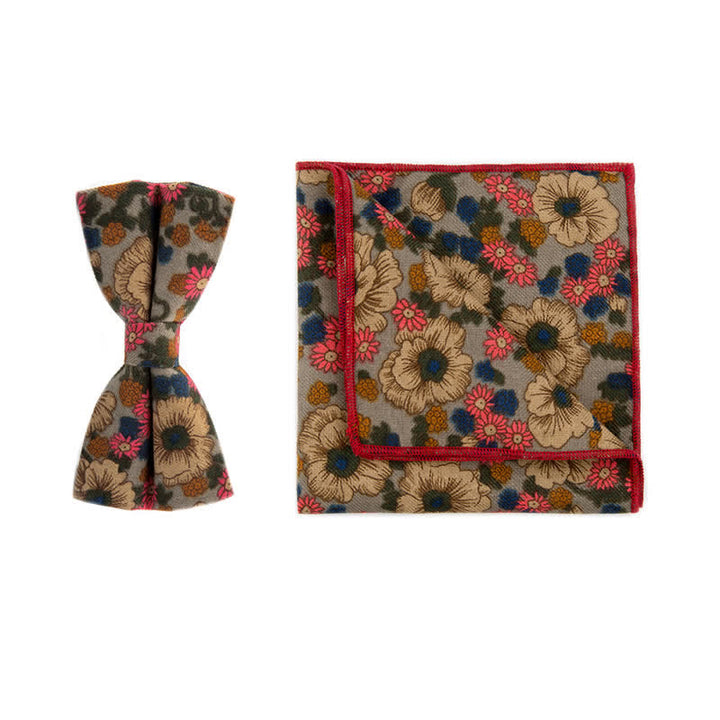 Conjunto de 2 pañuelos y pajaritas de algodón con flores para hombre