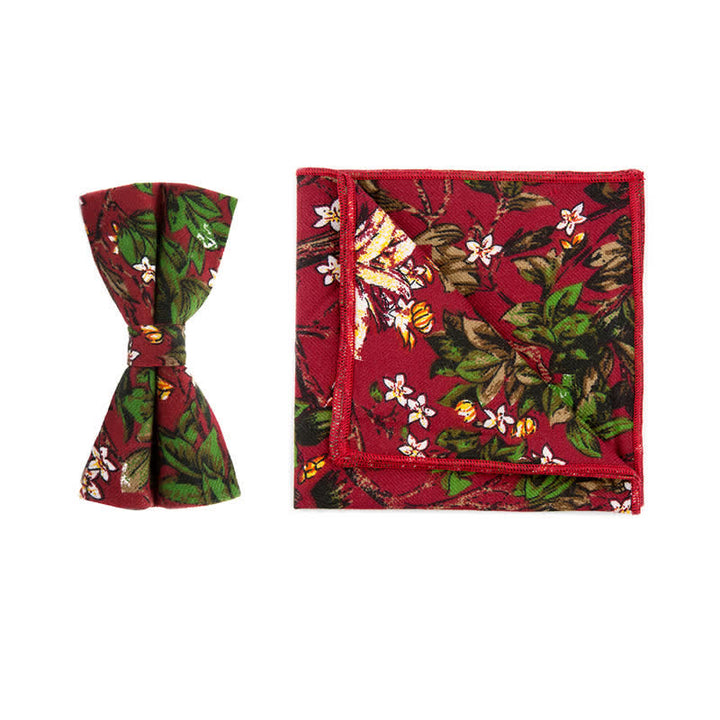 Conjunto de 2 pañuelos y pajaritas de algodón con flores para hombre