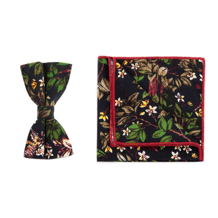 Conjunto de 2 pañuelos y pajaritas de algodón con flores para hombre
