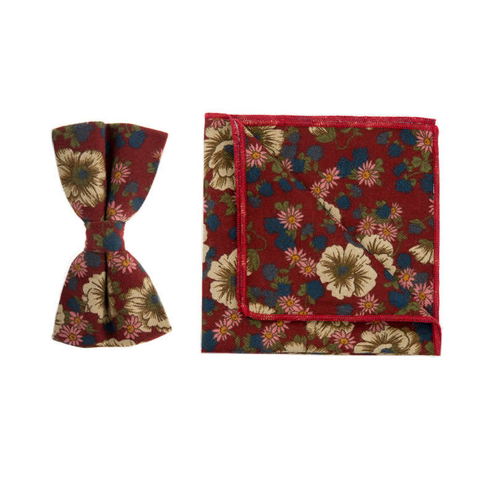Conjunto de 2 pañuelos y pajaritas de algodón con flores para hombre