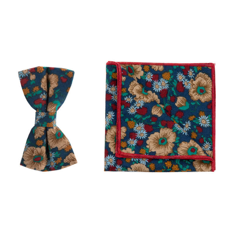 Conjunto de 2 pañuelos y pajaritas de algodón con flores para hombre