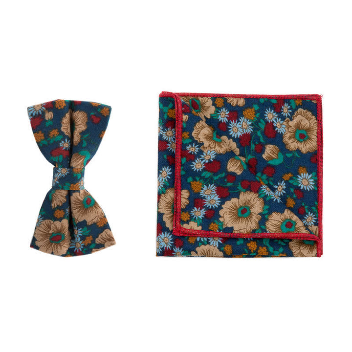 Conjunto de 2 pañuelos y pajaritas de algodón con flores para hombre