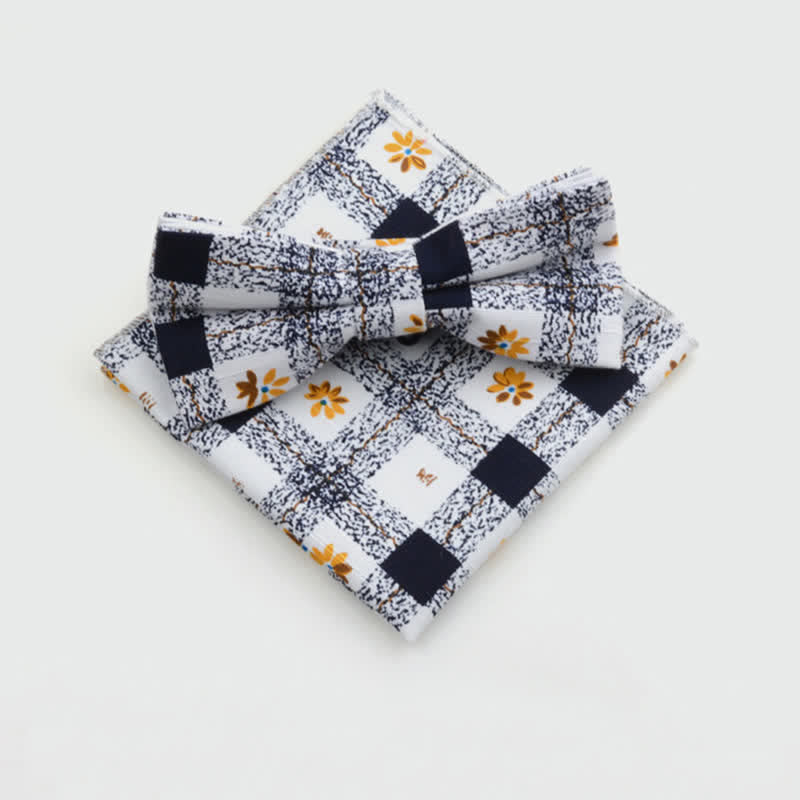 Conjunto de 2 pajaritas y pañuelos de algodón con estampado de flores de cachemira para hombre