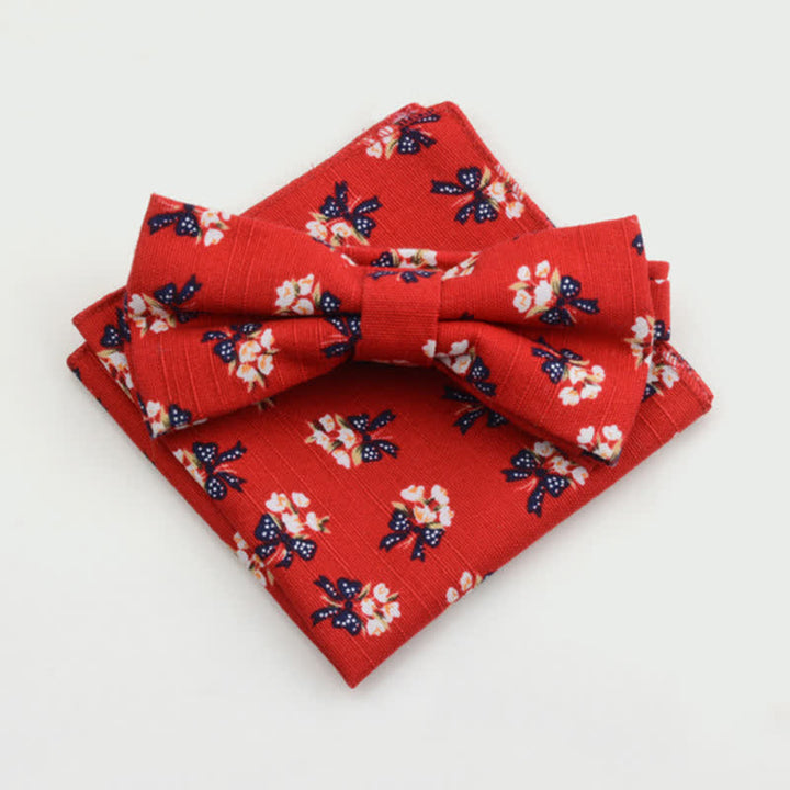 Conjunto de 2 pajaritas y pañuelos de algodón con estampado de flores de cachemira para hombre