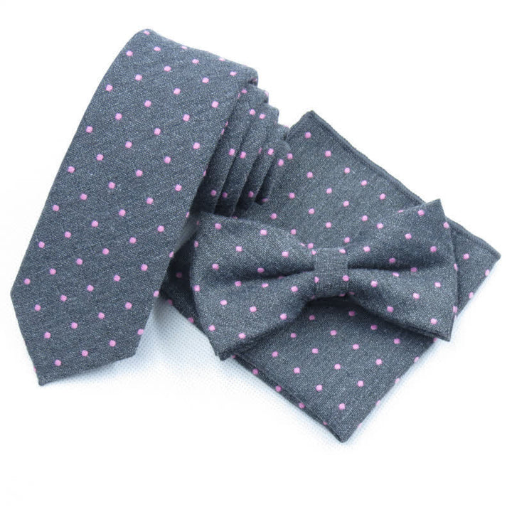 Conjunto de 3 corbatas de lazo elegantes con lunares para hombre