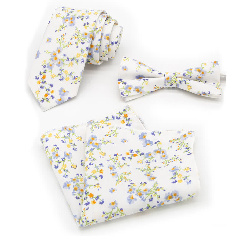 Conjunto de 3 corbatas de lazo de algodón con estampado de cachemira y flores para hombre