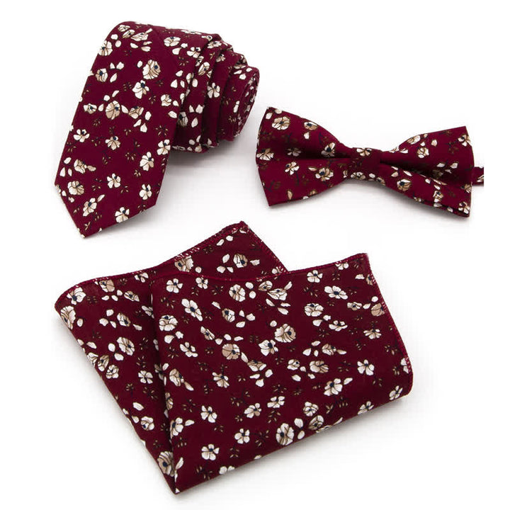 Conjunto de 3 corbatas de lazo de algodón con estampado de cachemira y flores para hombre