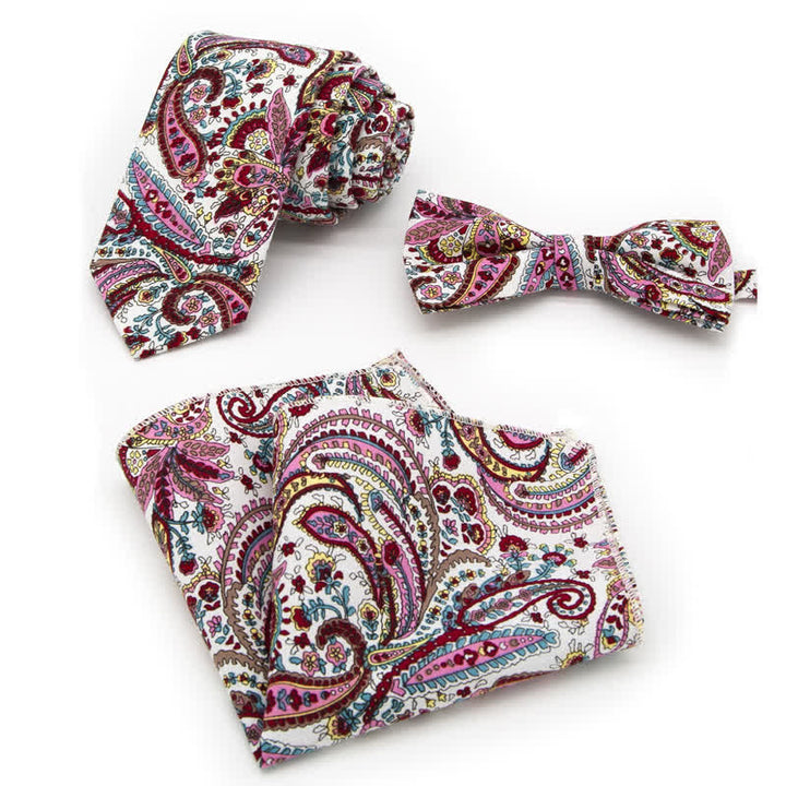 Conjunto de 3 corbatas de lazo de algodón con estampado de cachemira y flores para hombre