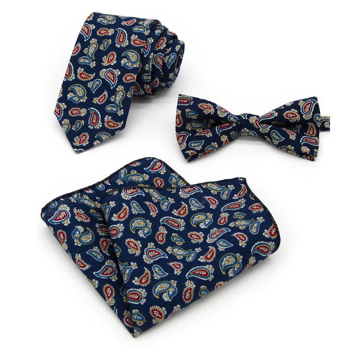 Conjunto de 3 corbatas de lazo de algodón con estampado de cachemira y flores para hombre