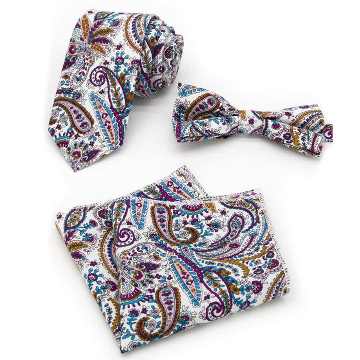 Conjunto de 3 corbatas de lazo de algodón con estampado de cachemira y flores para hombre
