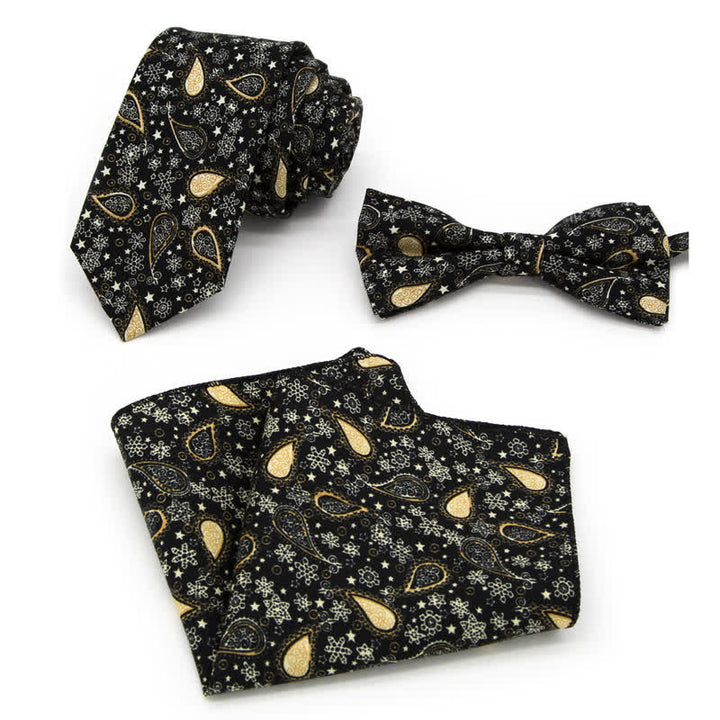 Conjunto de 3 corbatas de lazo de algodón con estampado de cachemira y flores para hombre