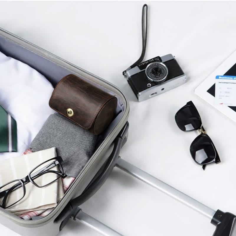 Estuche retro de cuero genuino para una sola corbata