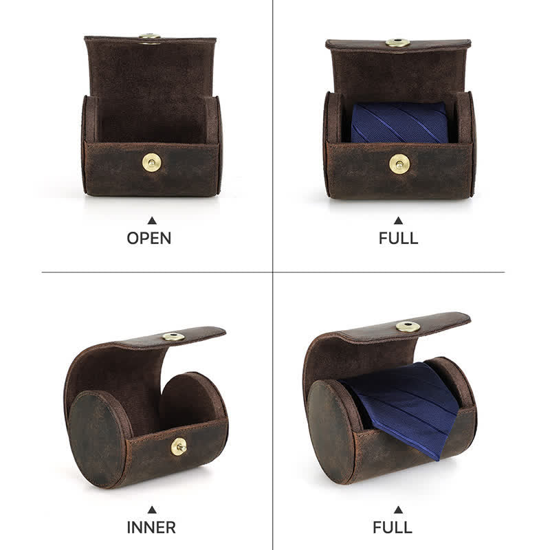 Estuche retro de cuero genuino para una sola corbata