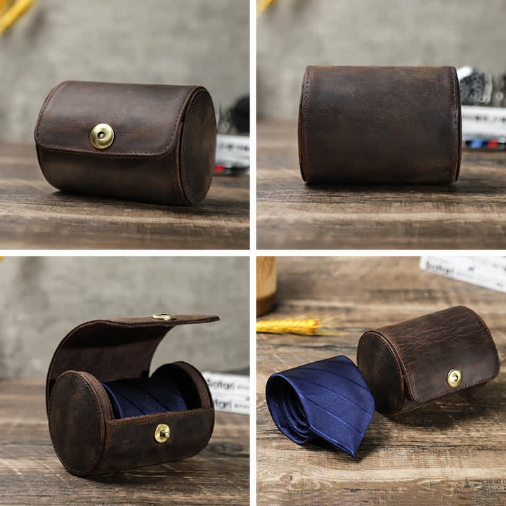 Estuche retro de cuero genuino para una sola corbata