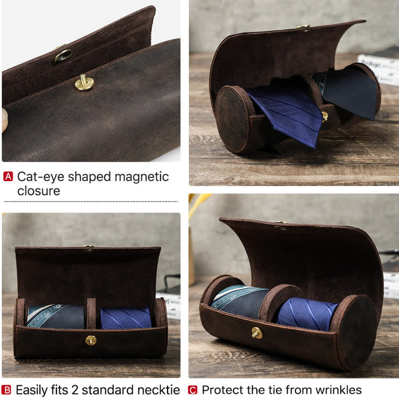 Estuche retro de cuero genuino para corbata Teo