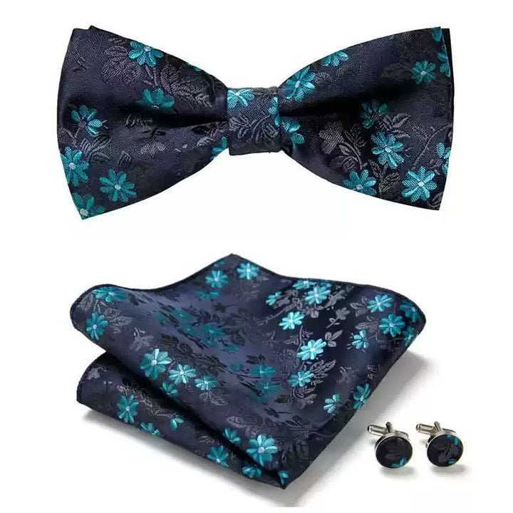 Juego de 3 gemelos y pijama de bolsillo con flores de color azul medianoche para hombre