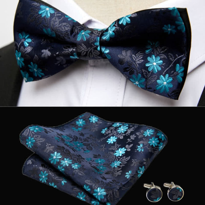 Juego de 3 gemelos y pijama de bolsillo con flores de color azul medianoche para hombre