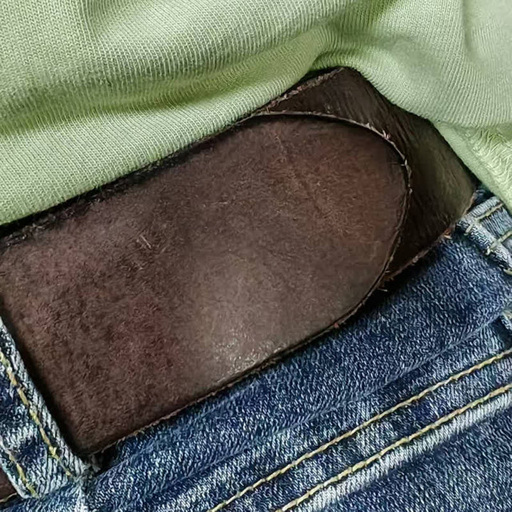 Cinturón informal de cuero desgastado hecho a mano con hebilla de latón