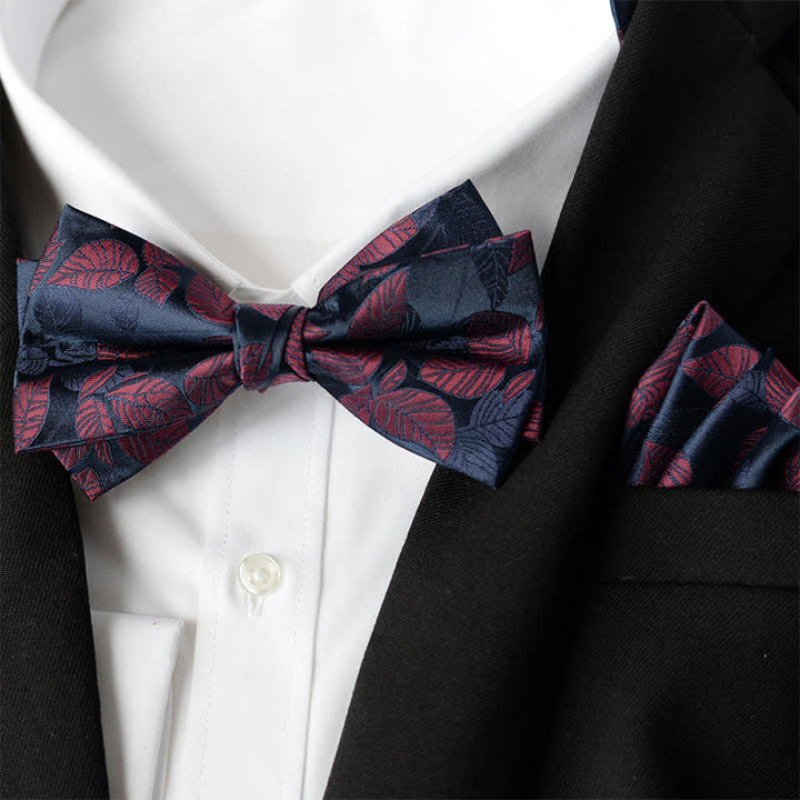 Conjunto de 2 elegantes pañuelos de flores y pajaritas de doble capa para hombre