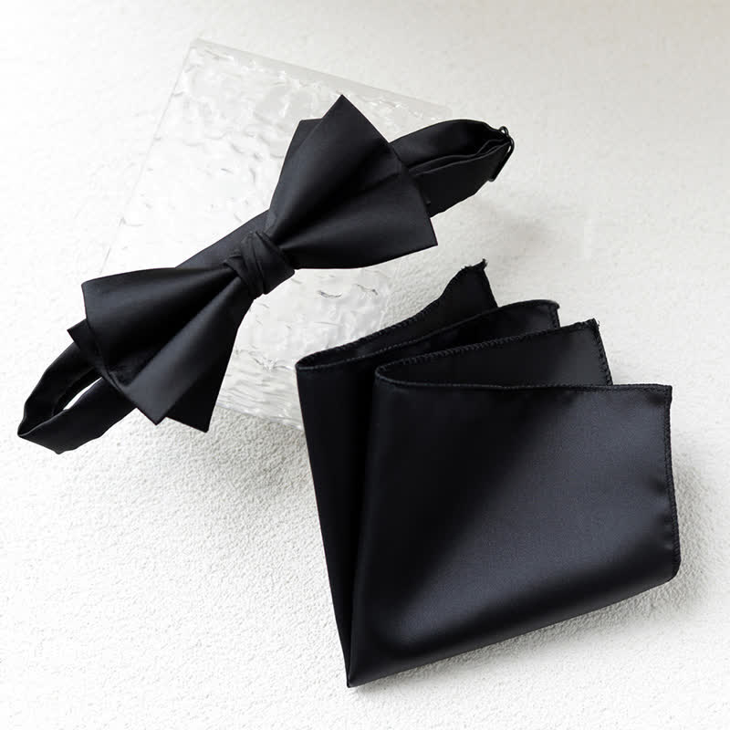 Conjunto de 2 elegantes pañuelos de flores y pajaritas de doble capa para hombre