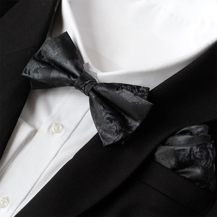Conjunto de 2 elegantes pañuelos de flores y pajaritas de doble capa para hombre