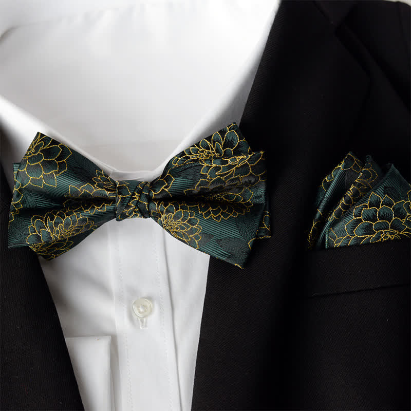 Conjunto de 2 elegantes pañuelos de flores y pajaritas de doble capa para hombre