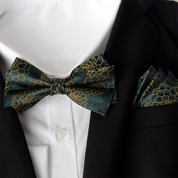 Conjunto de 2 elegantes pañuelos de flores y pajaritas de doble capa para hombre