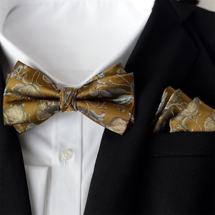 Conjunto de 2 elegantes pañuelos de flores y pajaritas de doble capa para hombre