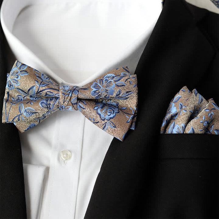 Conjunto de 2 elegantes pañuelos de flores y pajaritas de doble capa para hombre