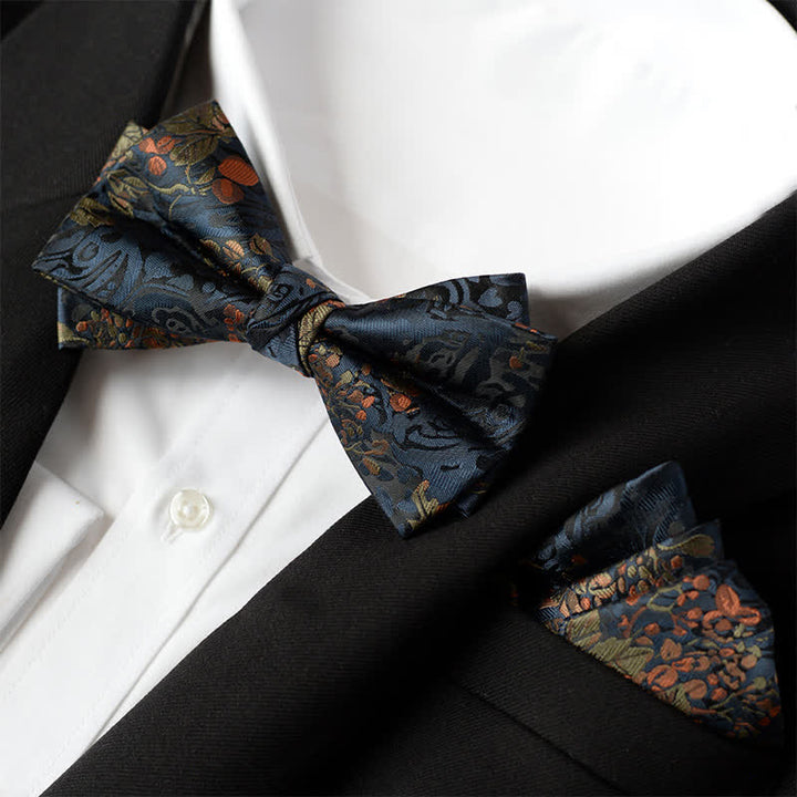 Conjunto de 2 elegantes pañuelos de flores y pajaritas de doble capa para hombre
