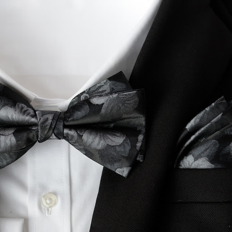Conjunto de 2 elegantes pañuelos de flores y pajaritas de doble capa para hombre