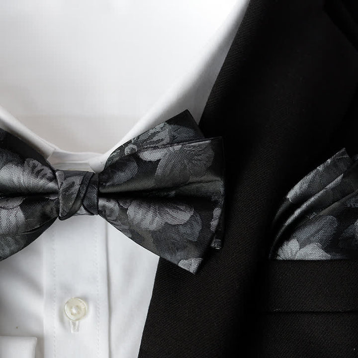 Conjunto de 2 elegantes pañuelos de flores y pajaritas de doble capa para hombre