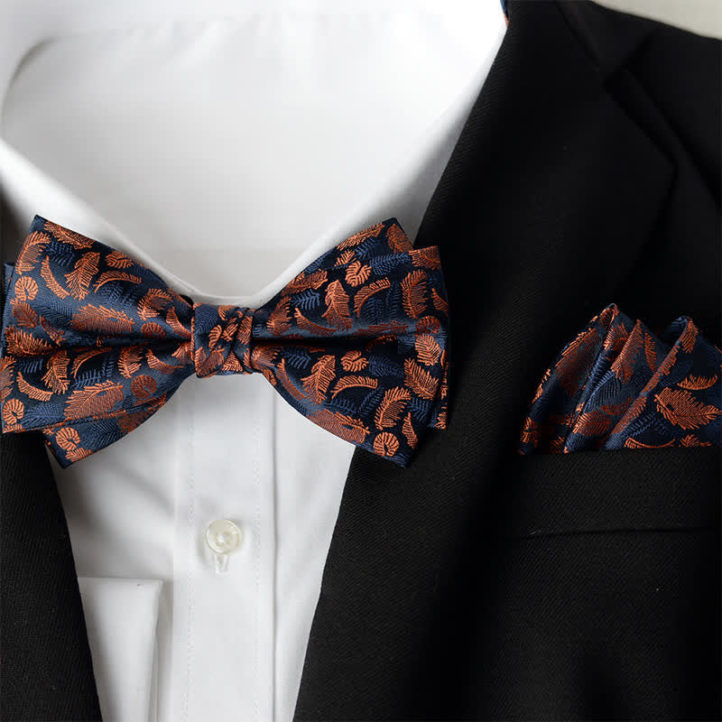 Conjunto de 2 elegantes pañuelos de flores y pajaritas de doble capa para hombre