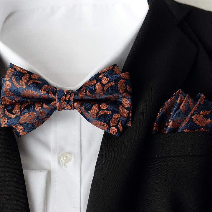 Conjunto de 2 elegantes pañuelos de flores y pajaritas de doble capa para hombre