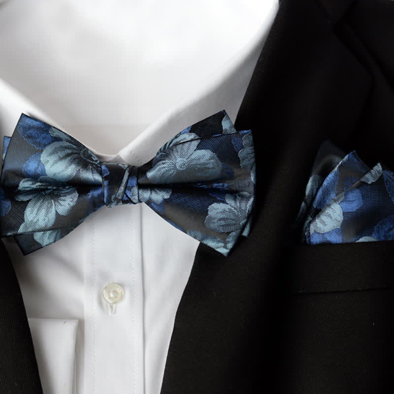 Conjunto de 2 elegantes pañuelos de flores y pajaritas de doble capa para hombre