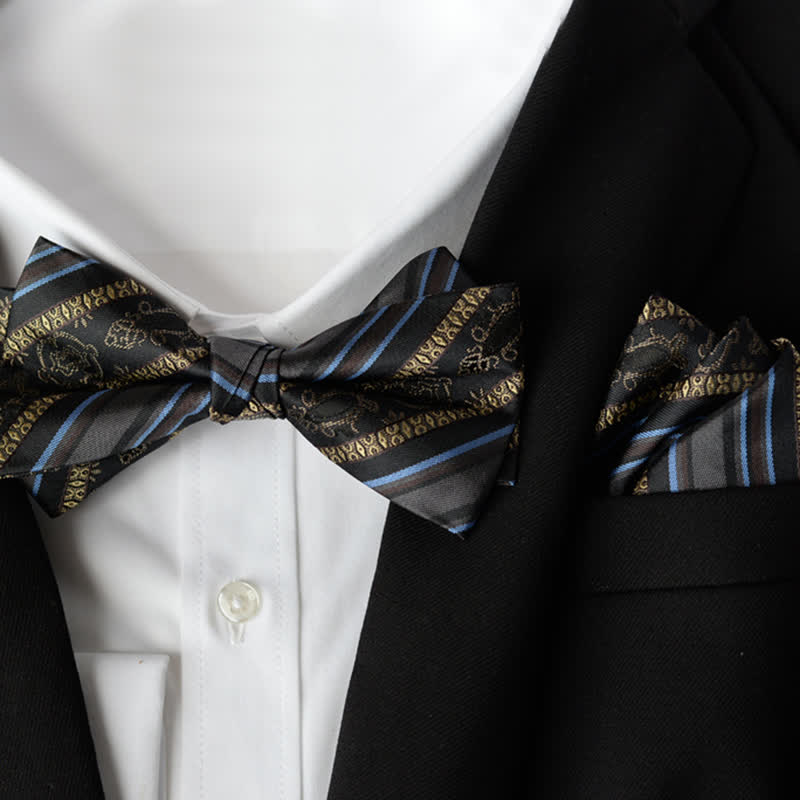 Conjunto de 2 elegantes pañuelos de flores y pajaritas de doble capa para hombre